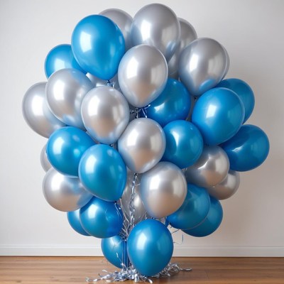Blue and silver balloon cluster for celebration