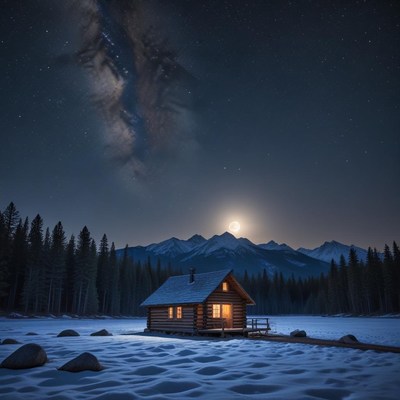 Cozy cabin under a starry sky