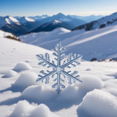 Snowflake in winter landscape