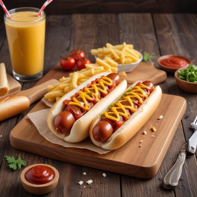 Enjoying classic hot dogs and fries