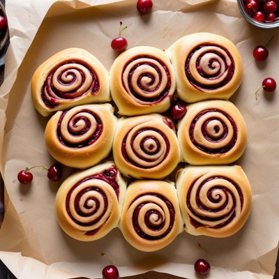 Cherry swirl rolls fresh from the oven