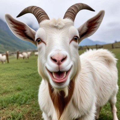 Happy goat in a grassy field