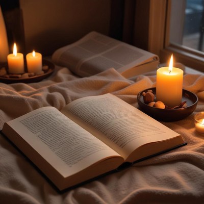 Cozy reading nook with candles