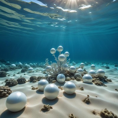 Underwater scene with coral and pearls