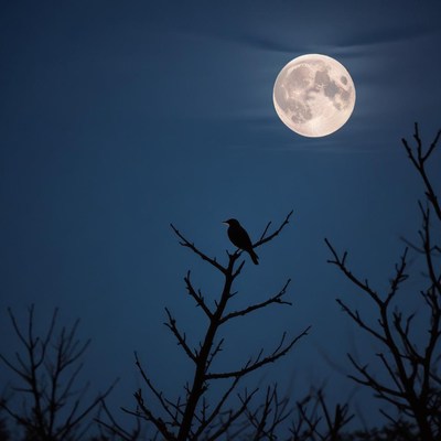 Moonlit night with bird silhouette
