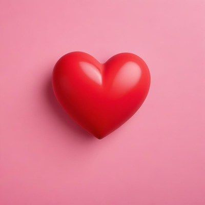 Bright red heart on pink background
