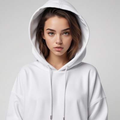 Young woman in white hoodie