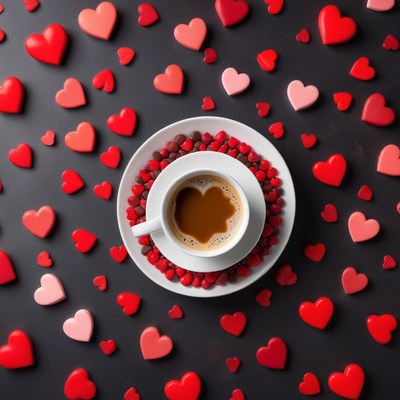 Heart-shaped decoration around coffee cup