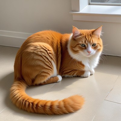 Orange cat relaxing by window