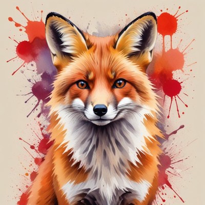 Vibrant fox illustration with splashes