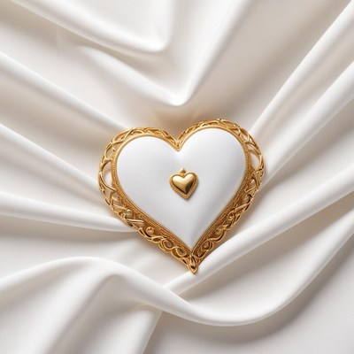 Elegant heart-shaped brooch on silk