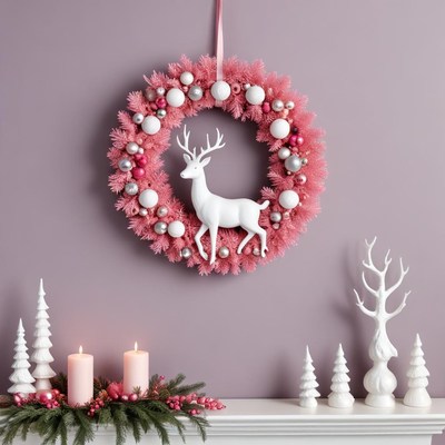 Pink festive wreath with deer display