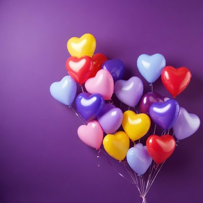 Colorful heart-shaped balloons display