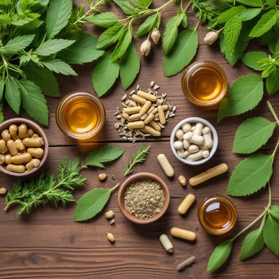 Herbal remedies and supplements display