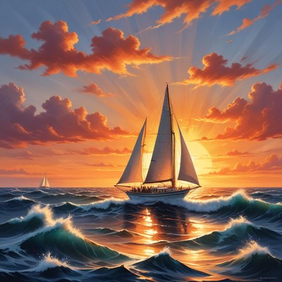 Sailing at sunset in vibrant colors