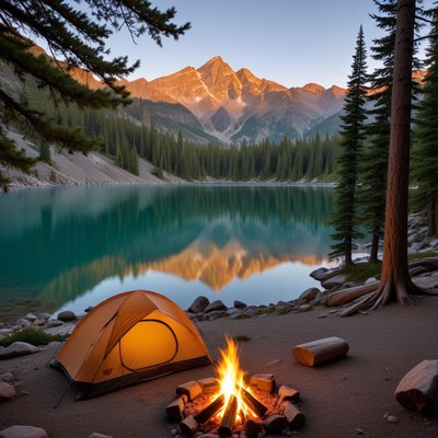 Camping by the tranquil lake