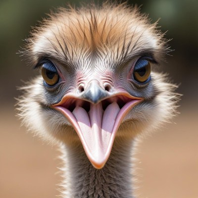 Curious ostrich with joyful expression