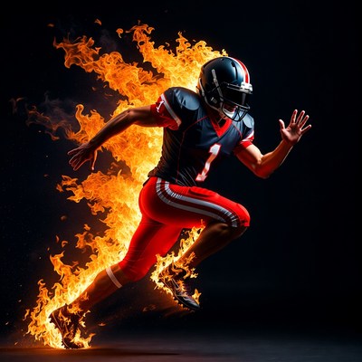 Running through flames in football gear