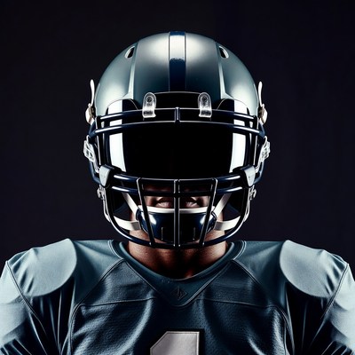 Football player with sleek helmet
