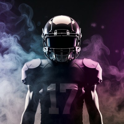 Football player in dramatic lighting