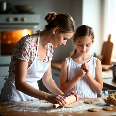 Baking cookies in a cozy kitchen