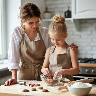 Baking cookies with mom in cozy kitchen