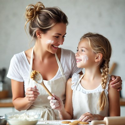 Baking cookies together at home
