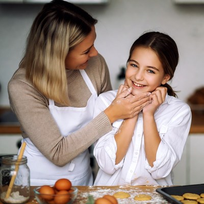 Baking with mom in the kitchen