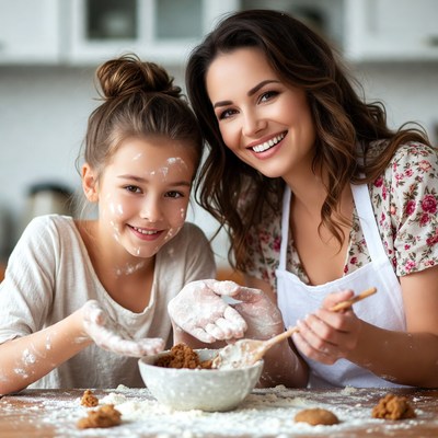 Happy baking moment with mother