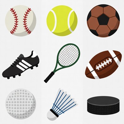 Various sports equipment and balls displayed