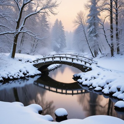 Snowy scene at sunset