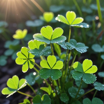 Morning dew on clover leaves