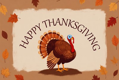 Thanksgiving turkey with autumn leaves