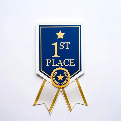 1st place award ribbon on white background