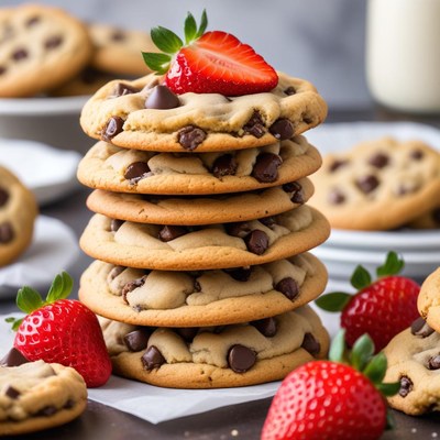 Delicious stacked chocolate chip cookies