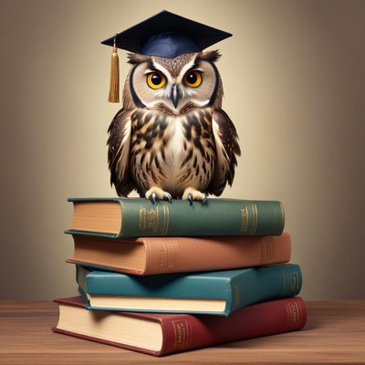 Wise owl on stacked books