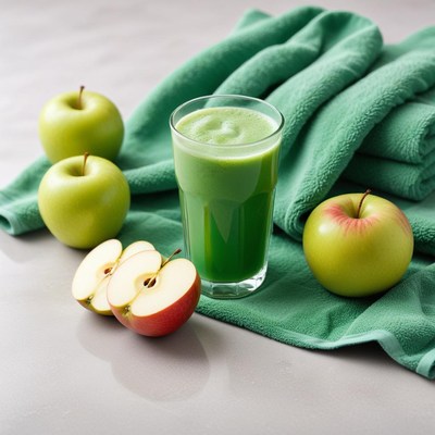 Fresh green apple juice and fruits