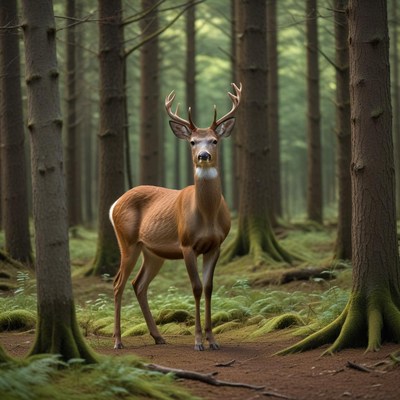 Majestic deer standing in lush forest