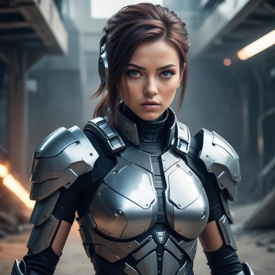 Futuristic warrior in silver armor