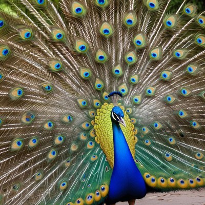 Colorful peacock displaying feathers