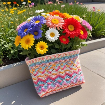 Colorful flower pot in garden