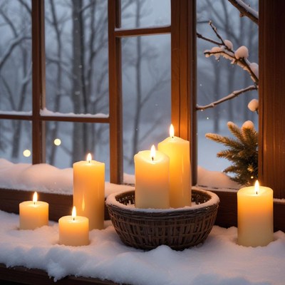 Warm glow of candles in winter
