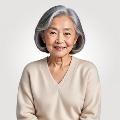 Elderly woman smiling warmly at camera