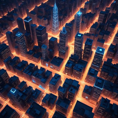 City skyline illuminated at night