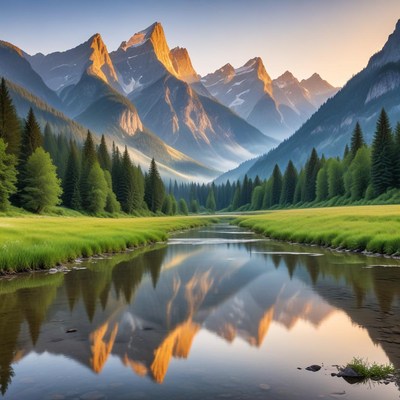 Majestic mountain landscape at sunrise