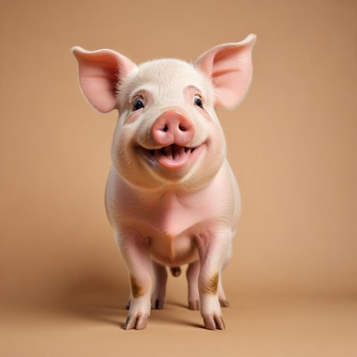 Happy piglet on a neutral background
