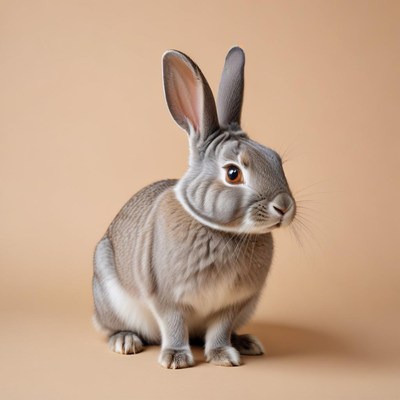 Cute gray rabbit on neutral background