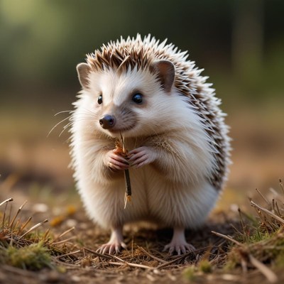 Hedgehog nibbling on a twig