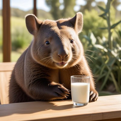 Wombat enjoying a glass of milk