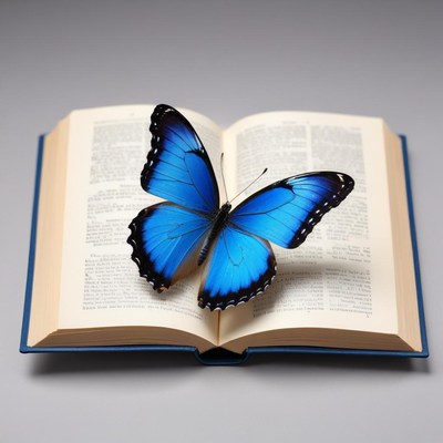 Blue butterfly on open book